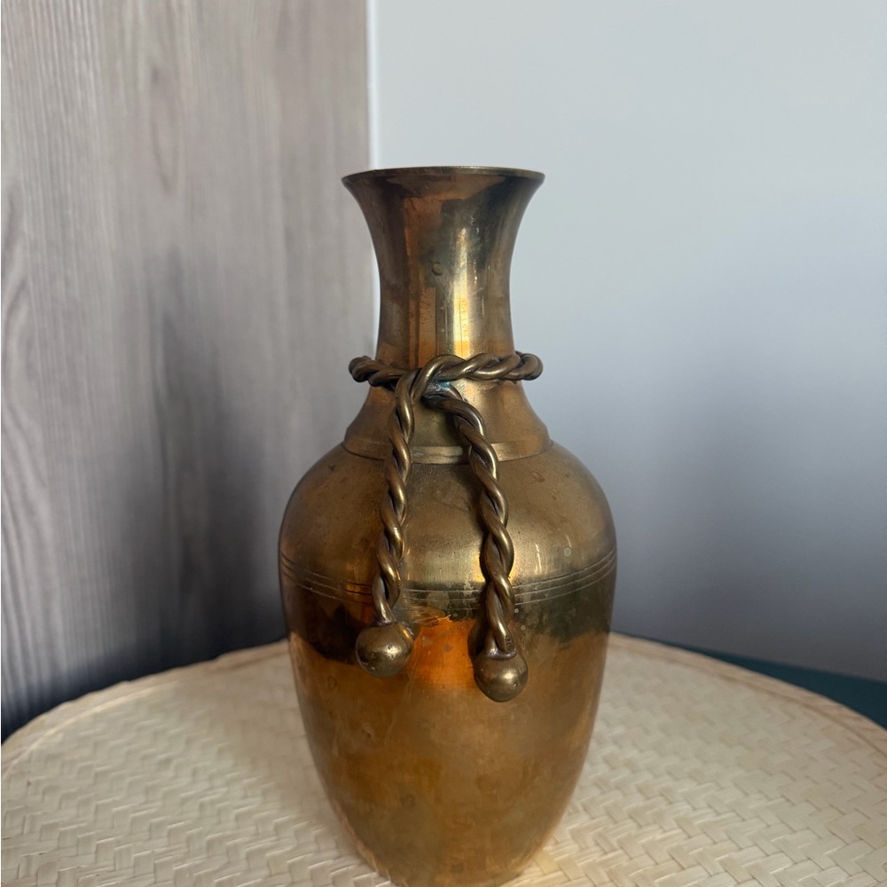 Brass Decorative Vase with Twisted Rope Accent